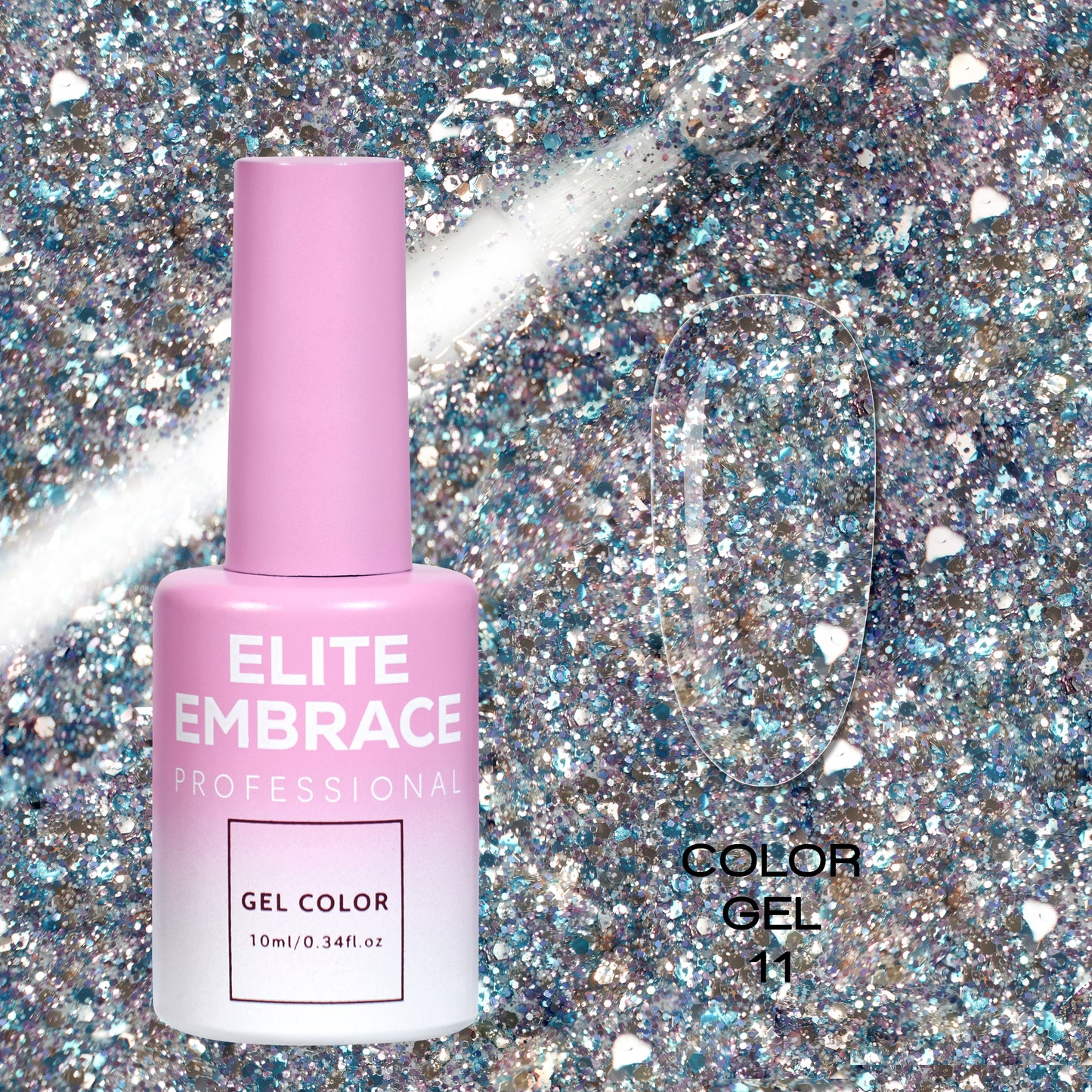 ELITE EMBRACE Professional Color Gel Polish 11 with Glitter 10мл Кольоровий Гель-лак з блискiтками ECGG1110