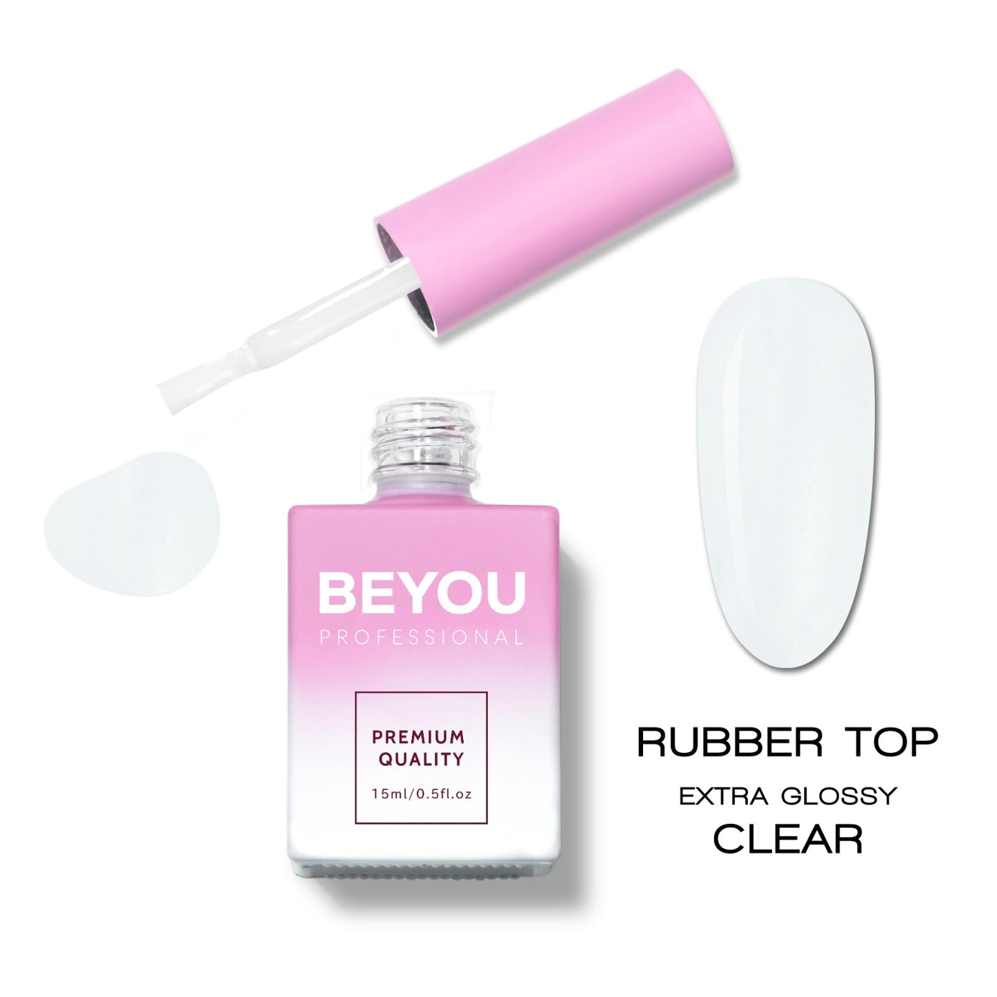 BEYOU Professional Rubber Top Extra Glossy Clear 15мл Каучуковий Топ із Глянцем