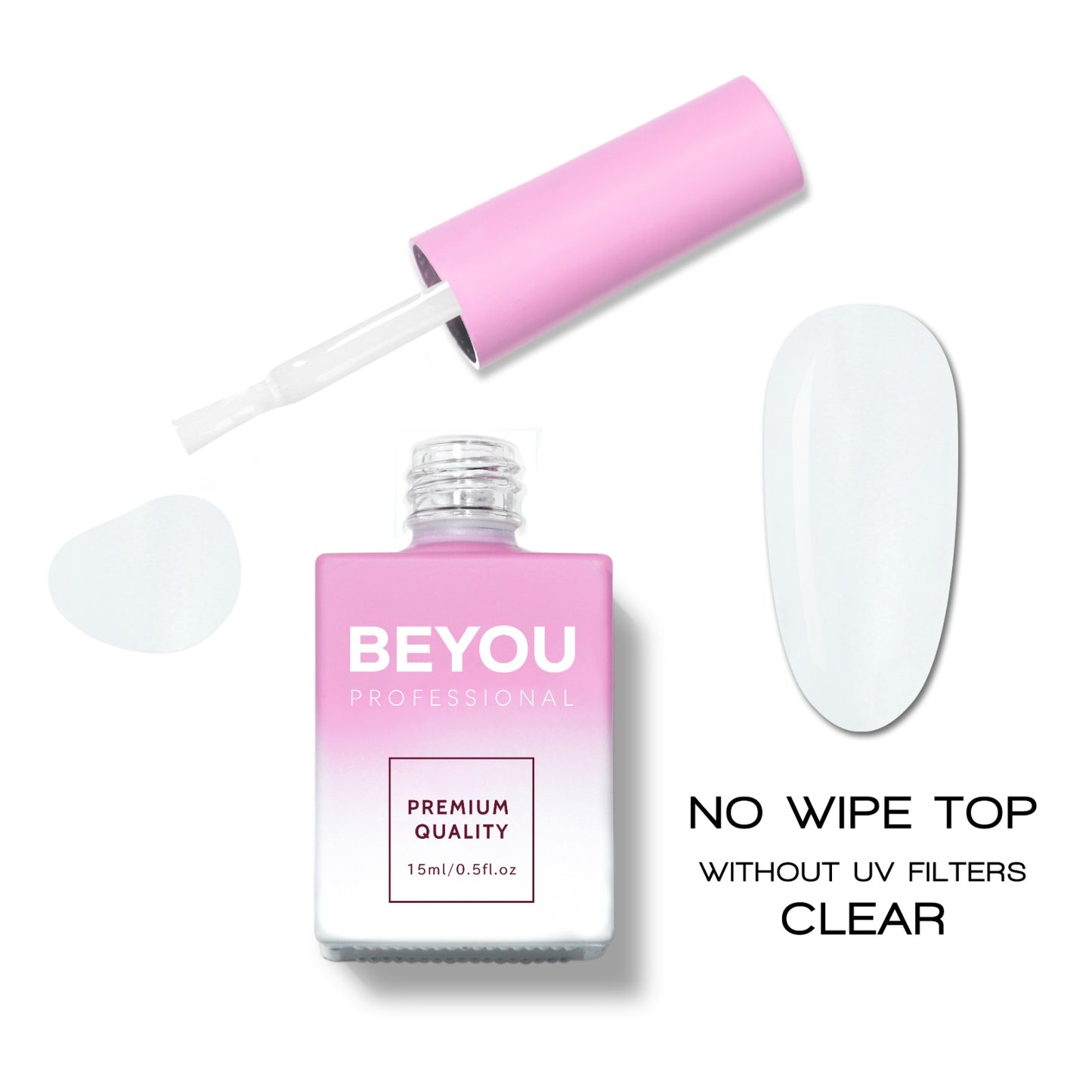 BEYOU Professional No Wipe Without UV Filters Clear Top 15мл Топ без липкого шару без УФ-фільтра