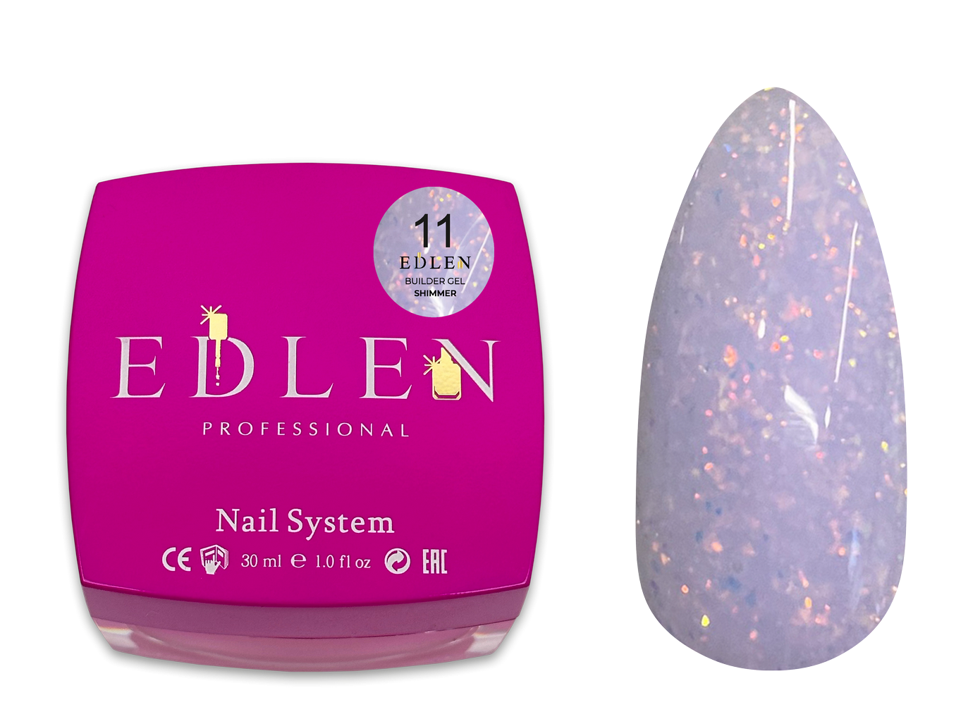 Edlen Builder Gel Shimmer №11 Гель для нарощування з шиммером (ліловий)