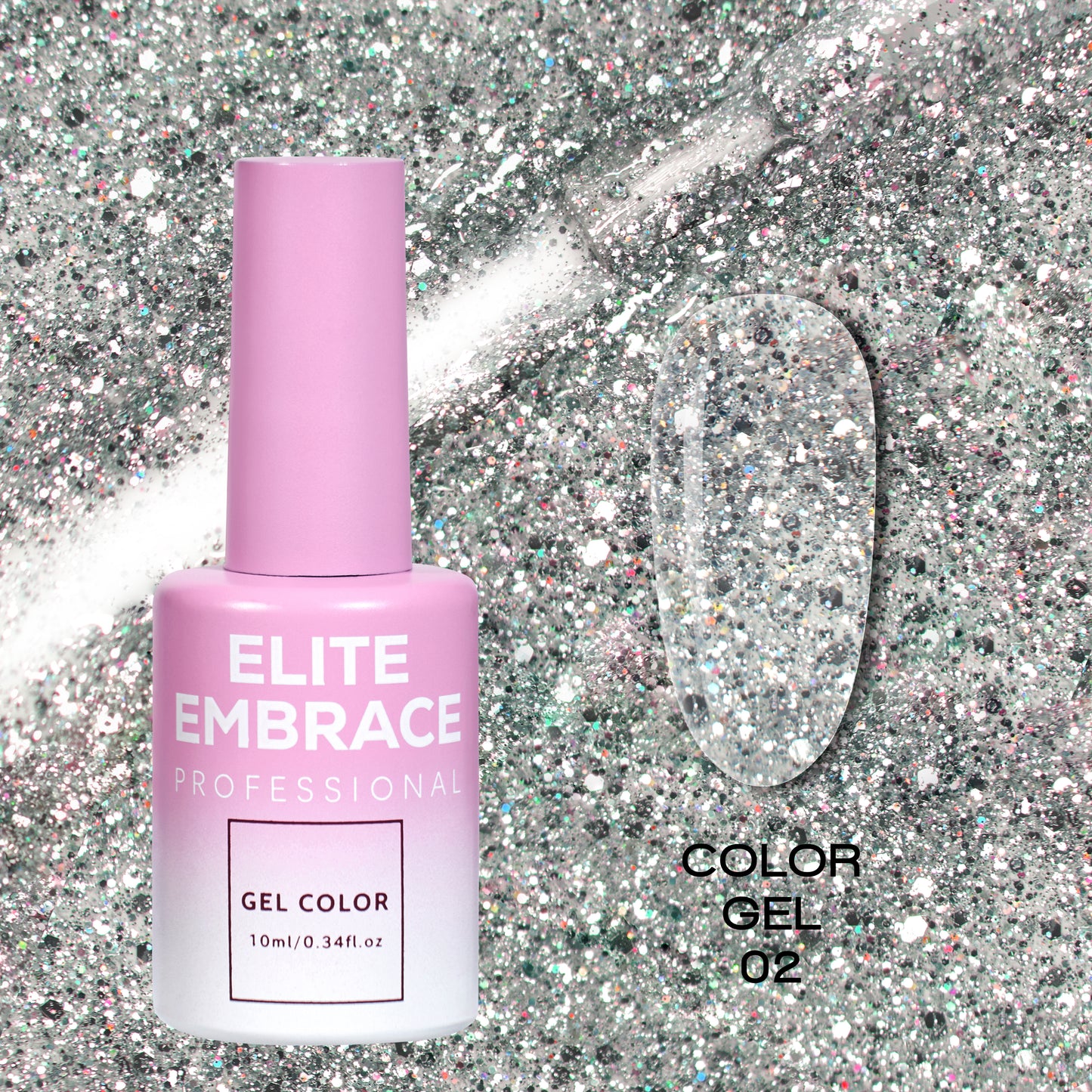 ELITE EMBRACE Professional Color Gel Polish 02 with Glitter 10мл Кольоровий Гель-лак з блискітками ECGG0210