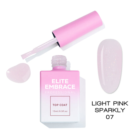 ELITE EMBRACE Professional Top Coat 07 Light Pink Sparkly 15мл Світло-рожевий блискучий ETLPS0715