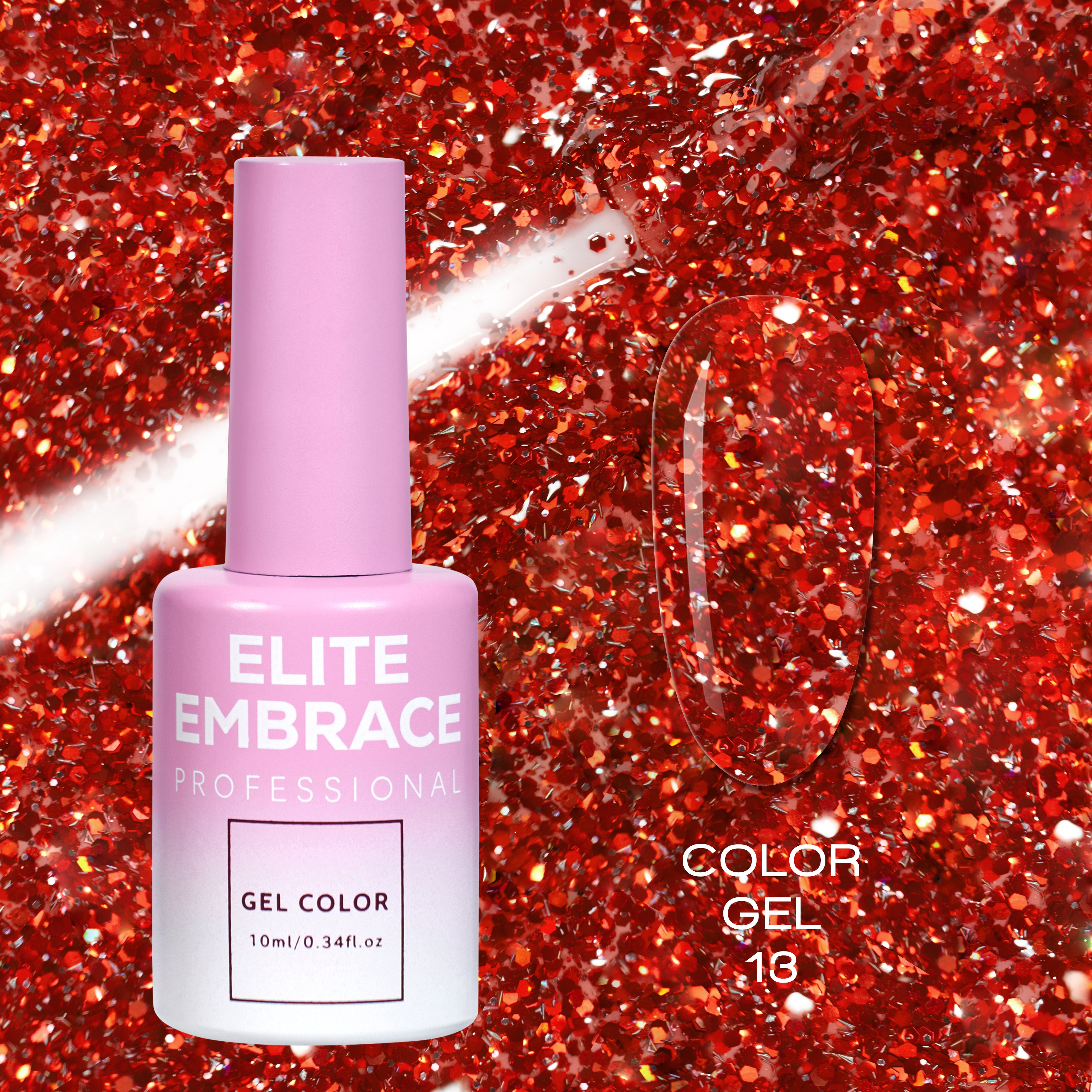 ELITE EMBRACE Professional Color Gel Polish 13 with Glitter 10мл Кольоровий Гель-лак з блискiтками ECGG1310