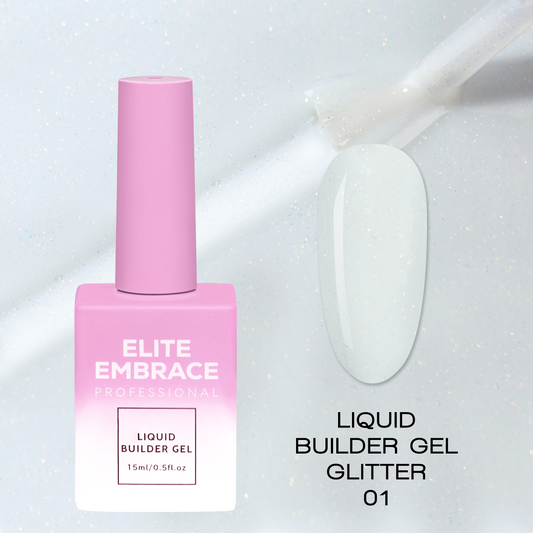 ELITE EMBRACE Professional Liquid Builder Gel Glitter 01 15мл Рiдкий гель для Моделювання нiгтiв з блискітками ELBGG0115