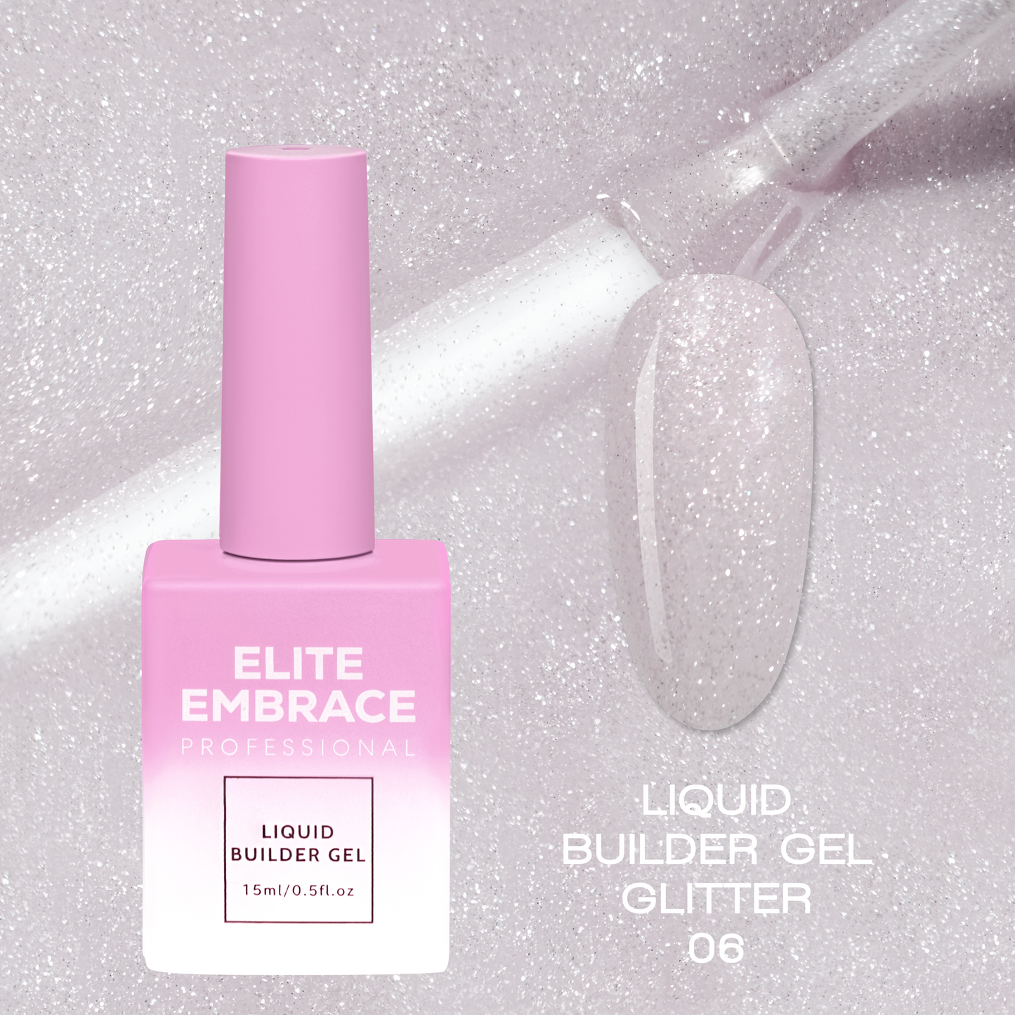 ELITE EMBRACE Professional Liquid Builder Gel Glitter 06 15мл Рiдкий гель для Моделювання нiгтiв з блискітками ELBGG0615