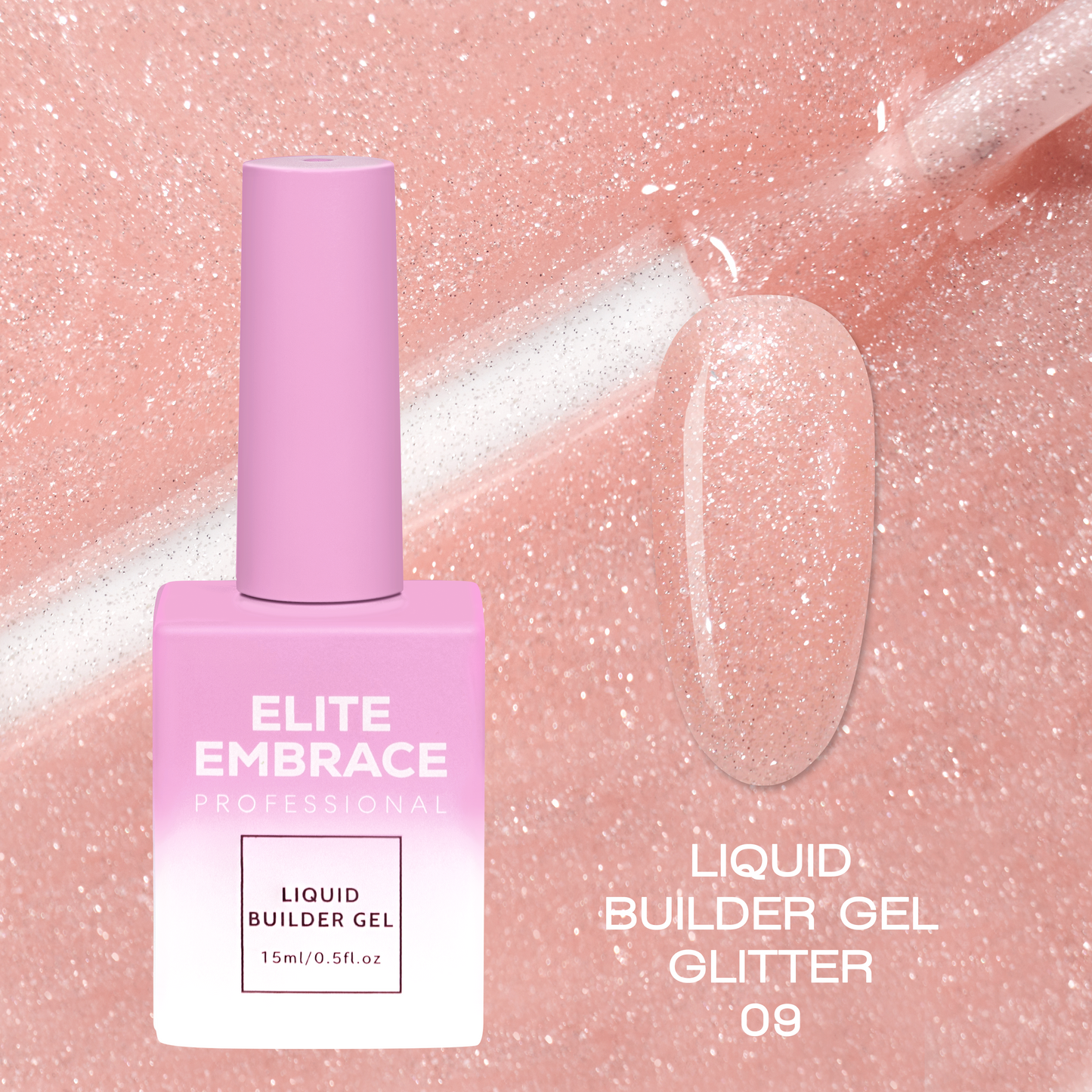 ELITE EMBRACE Professional Liquid Builder Gel Glitter 09 15мл Рiдкий гель для Моделювання нiгтiв з блискітками ELBGG0915