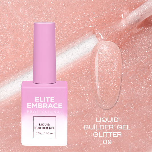 ELITE EMBRACE Professional Liquid Builder Gel Glitter 09 15мл Рiдкий гель для Моделювання нiгтiв з блискітками ELBGG0915