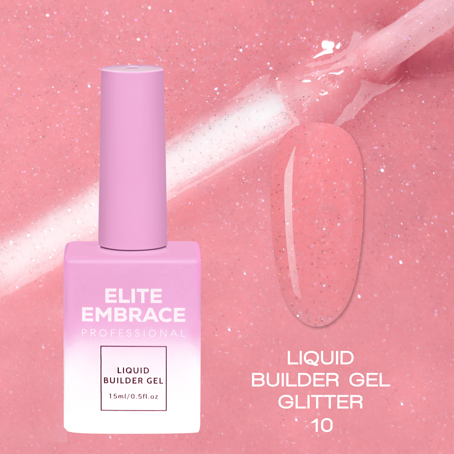 ELITE EMBRACE Professional Liquid Builder Gel Glitter 10 15мл Рiдкий гель для Моделювання нiгтiв з блискітками ELBGG1015