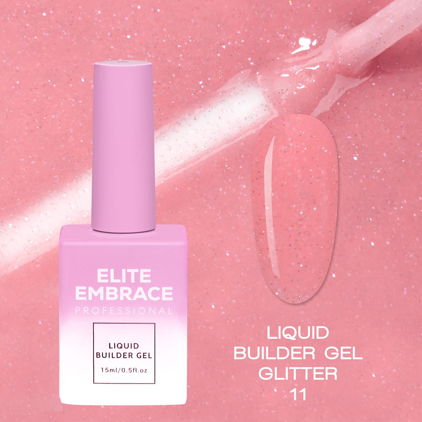 ELITE EMBRACE Professional Liquid Builder Gel Glitter 11 15мл Рiдкий гель для Моделювання нiгтiв з блискітками ELBGG1115