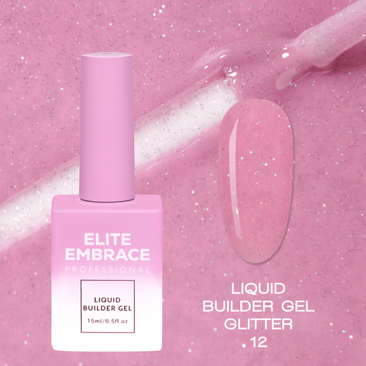 ELITE EMBRACE Professional Liquid Builder Gel Glitter 12 15мл Рiдкий гель для Моделювання нiгтiв з блискітками ELBGG1215