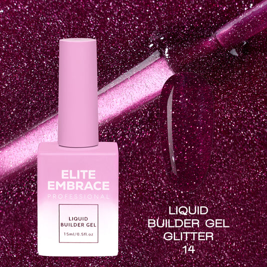 ELITE EMBRACE Professional Liquid Builder Gel Glitter 14 15мл Рiдкий гель для Моделювання нiгтiв з блискітками ELBGG1415