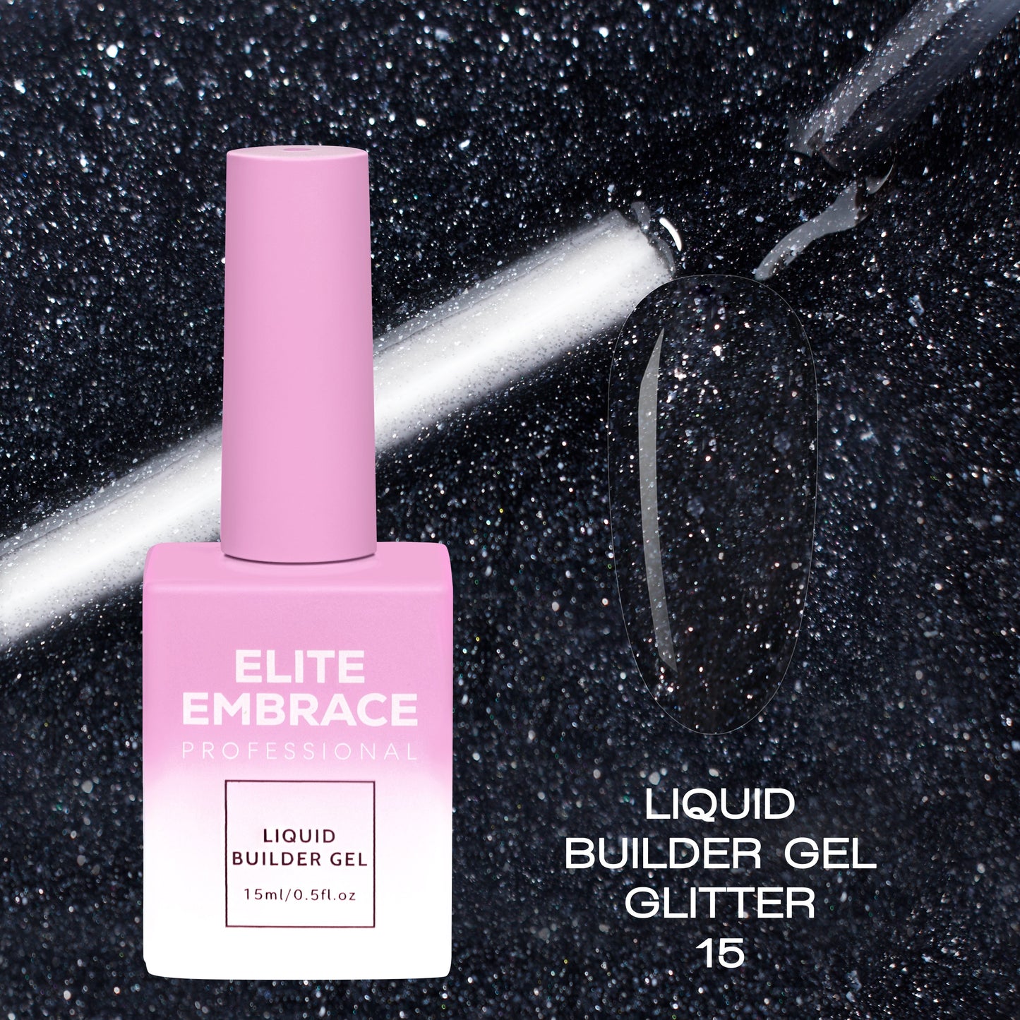 ELITE EMBRACE Professional Liquid Builder Gel Glitter 15 15мл Рiдкий гель для Моделювання нiгтiв з блискітками ELBGG1515