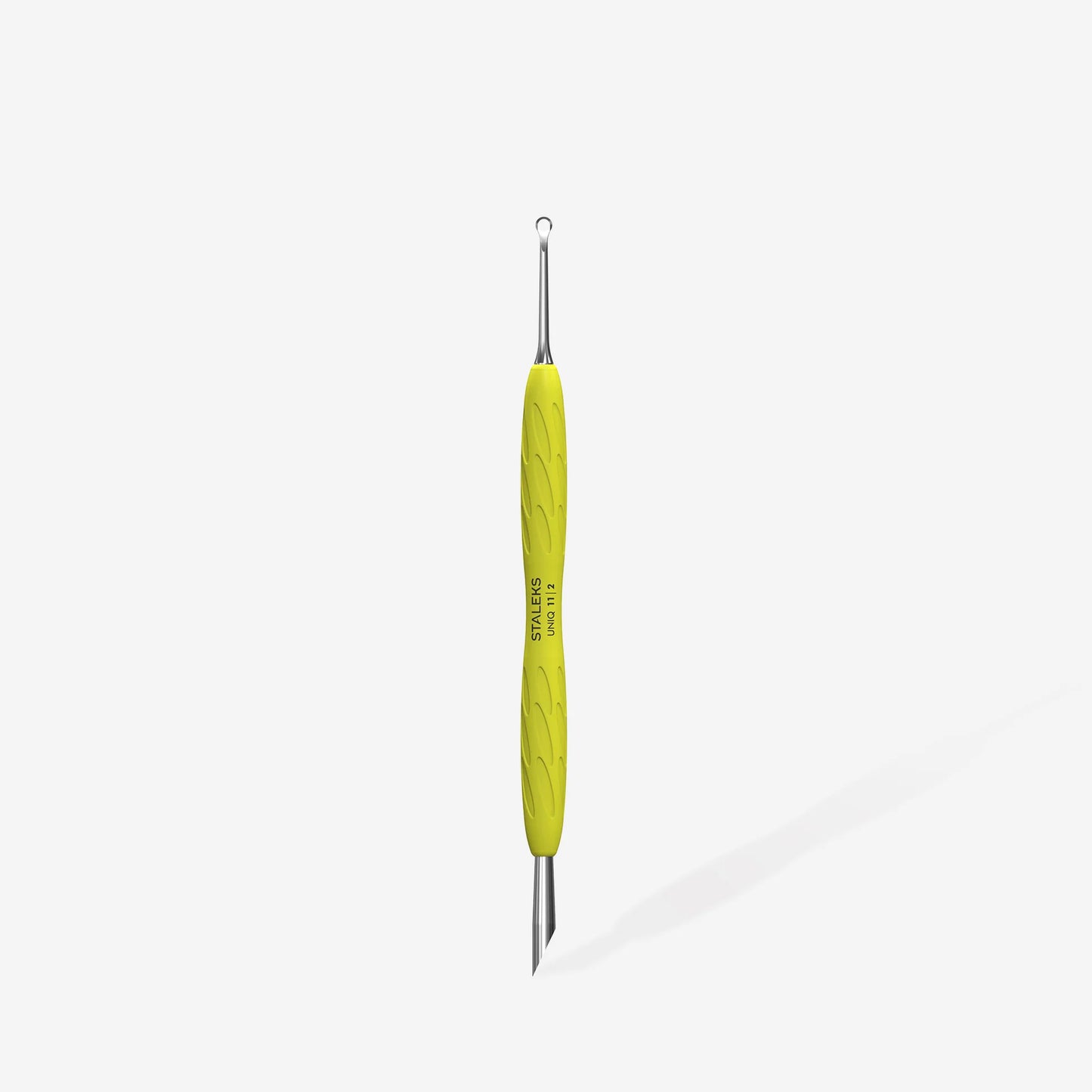 STALEKS PRO UNIQ 11 TYPE 2 Пушер кільце лопатка для манікюру із жовтою силіконовою ручкою PQ-11/2y