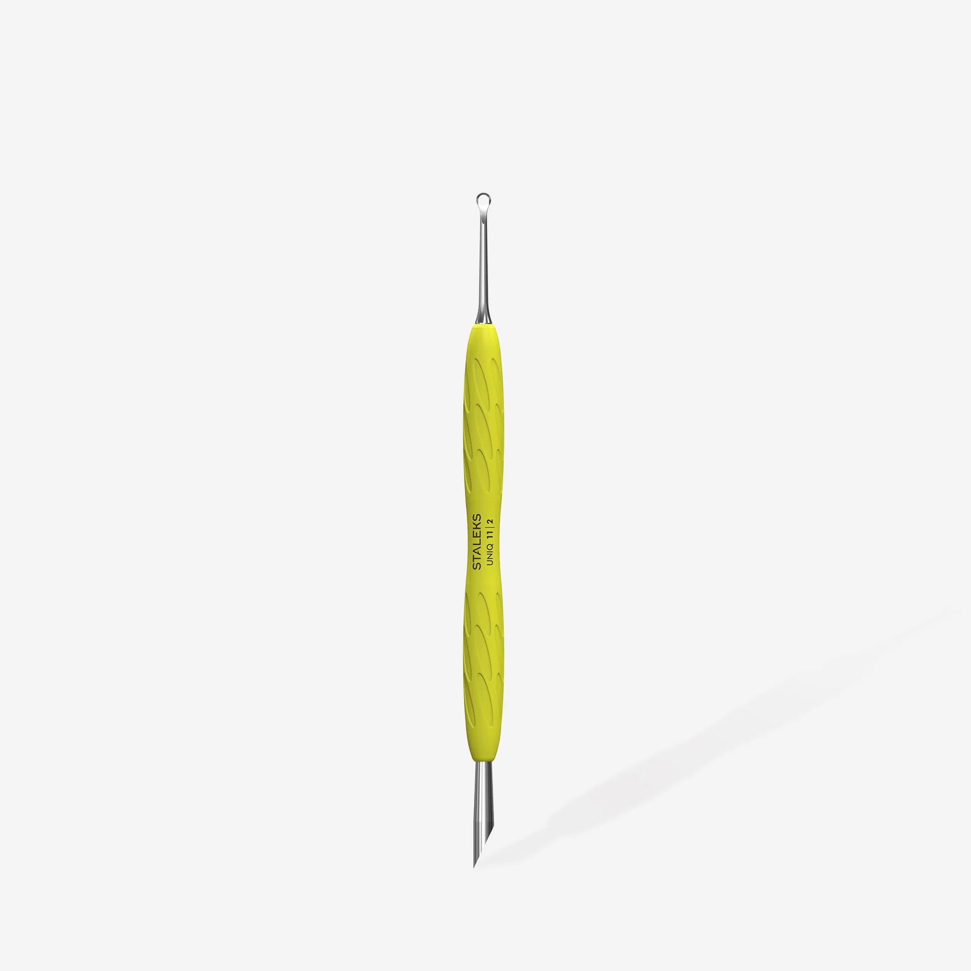 STALEKS PRO UNIQ 11 TYPE 2 Пушер кільце лопатка для манікюру із жовтою силіконовою ручкою PQ-11/2y
