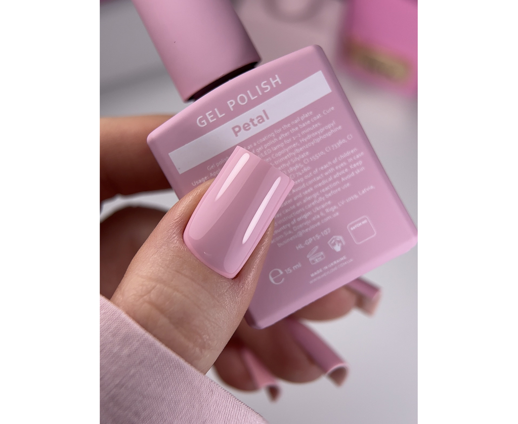 HEYLOVE. GEL POLISH, PETAL, 15 ML, ГЕЛЬ-ЛАК, ПАСТЕЛЬНИЙ РОЖЕВИЙ HL-GP15-107