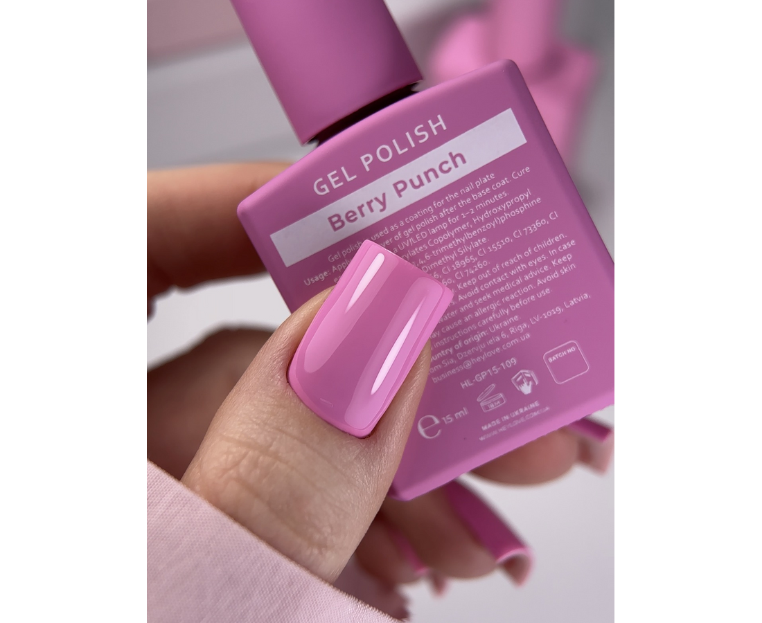 HEYLOVE. GEL POLISH, BERRY PUNCH, 15 ML, ГЕЛЬ-ЛАК, ЯГІДНО-РОЖЕВИЙ HL-GP15-109