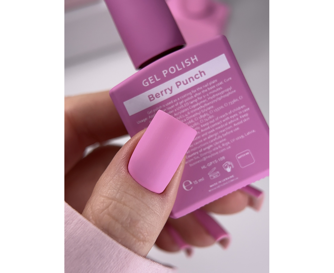 HEYLOVE. GEL POLISH, BERRY PUNCH, 15 ML, ГЕЛЬ-ЛАК, ЯГІДНО-РОЖЕВИЙ HL-GP15-109