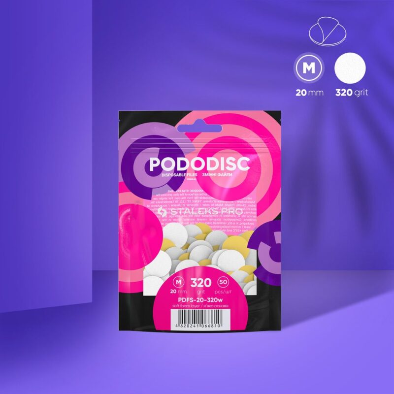 STALEKS PRO Змінні файли білі на м’якій основі для педикюрного диска PODODISC M EXPERT 320 грит (50 шт) PDFS-20-320w
